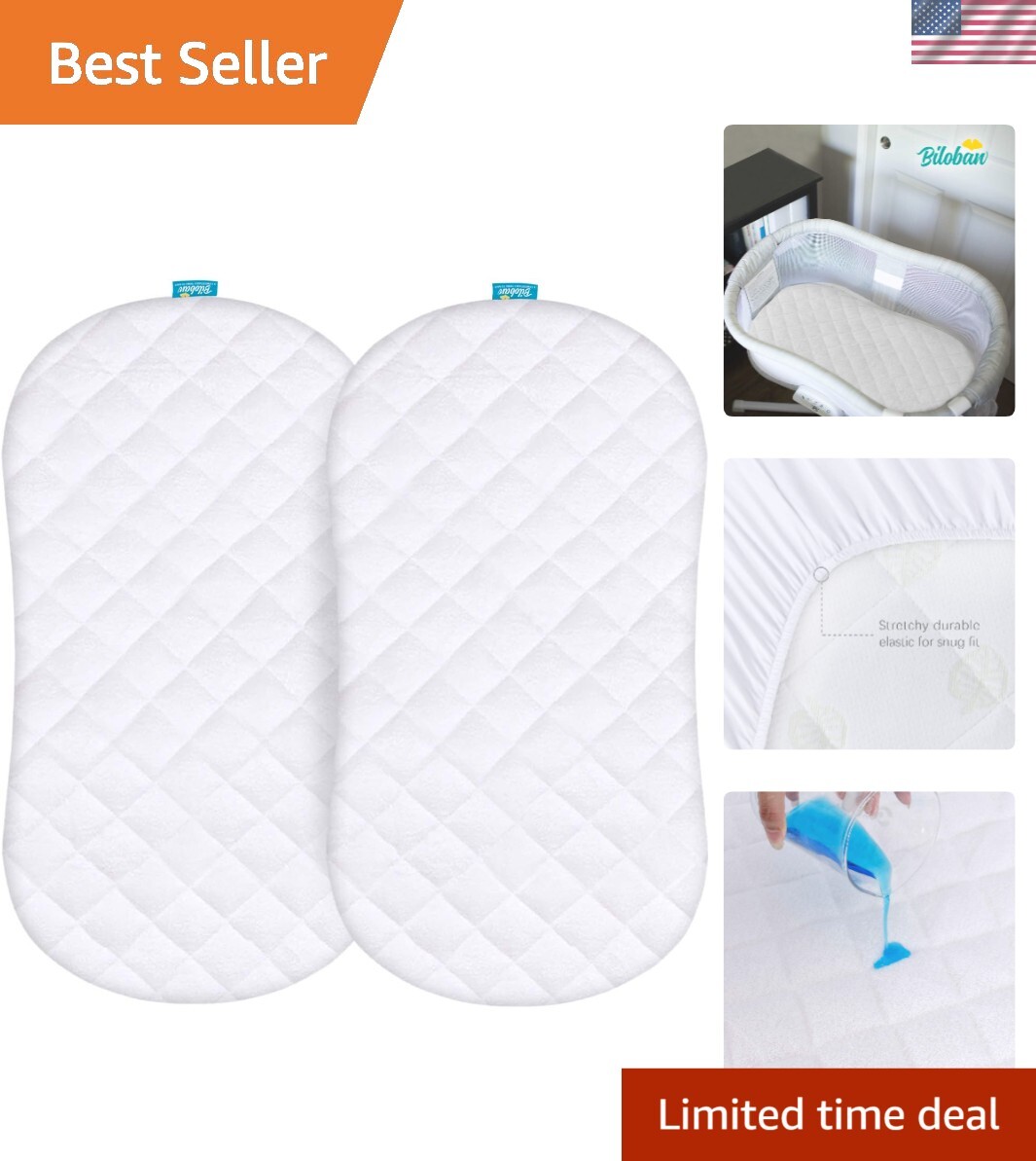 Ultra Soft Waterproof Bassinet Mattress Pad Covers - 2 Pack, Machine Washable