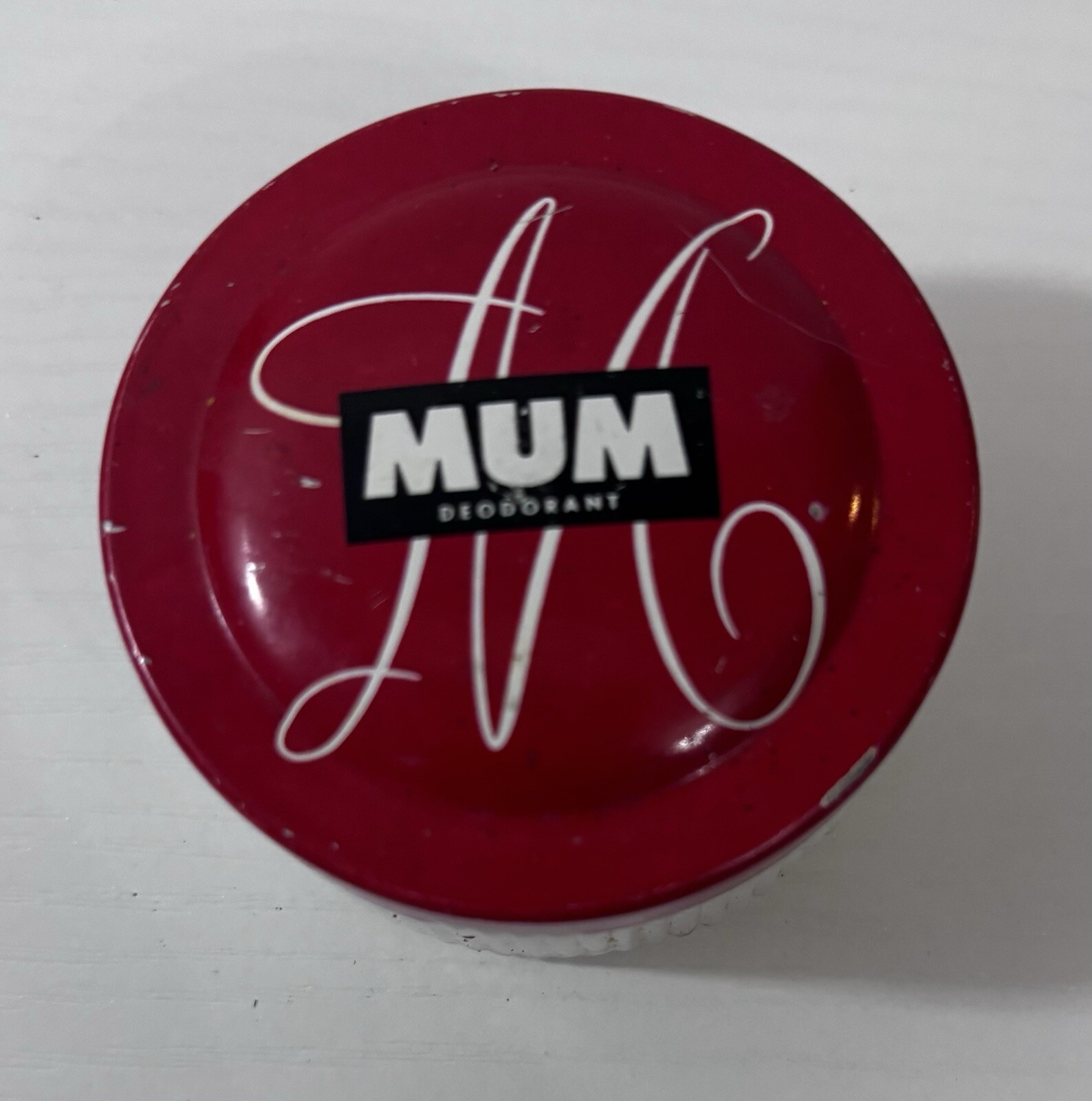 VINTAGE MILK GLASS BOTTLE JAR METAL LID MUM DEODORANT CREAM BRISTOL MYERS *READ•