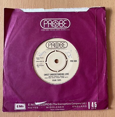 Four Tops Sweet Understanding Love UK 7'' Vinyl Record 1973 PRO604 Probe EX-