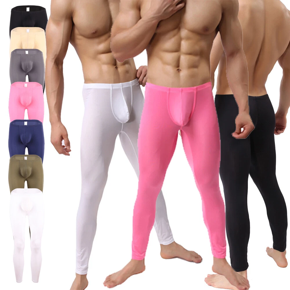 Men's Tight Slim Fitness Underwear Bulge Pouch Long Pants Trousers Smooth  Pants