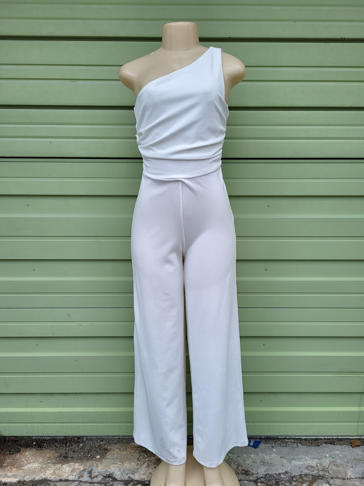 ZARA WOMEN WHITE ASYMMETRIC JUMPSUIT WIDE LEG SIZE S O1701 DEFECT