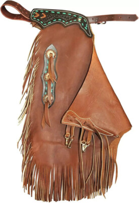 Horse Riding Softy Leather Classical Chinks Chaps With Tooling .