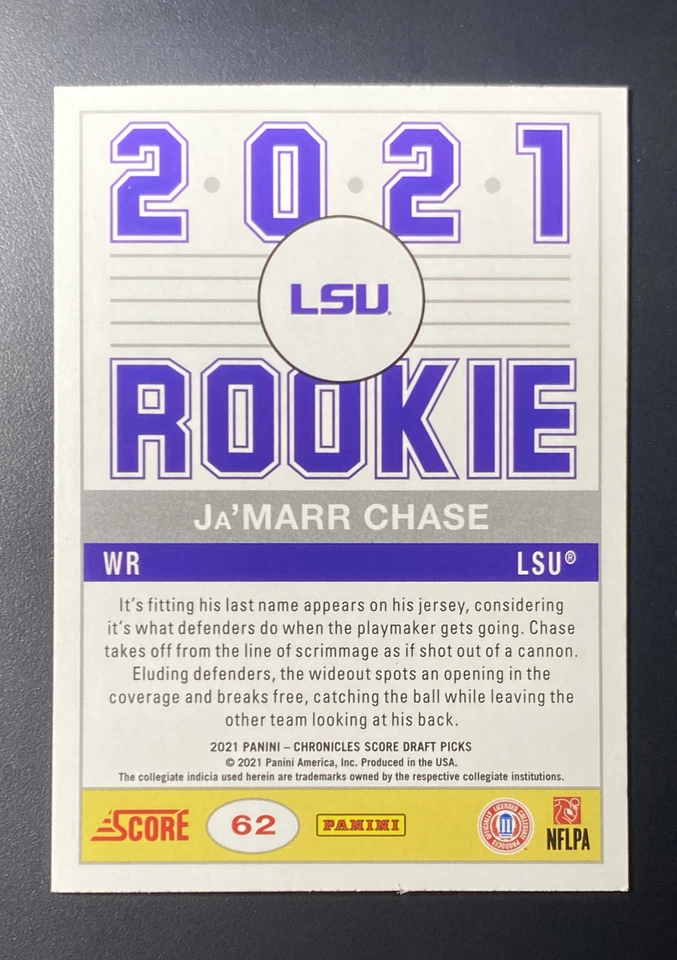 Ja'Marr Chase 2021 Panini Chronicles Score Draft Picks Rookie RC #62 LSU - Image 2 of 2