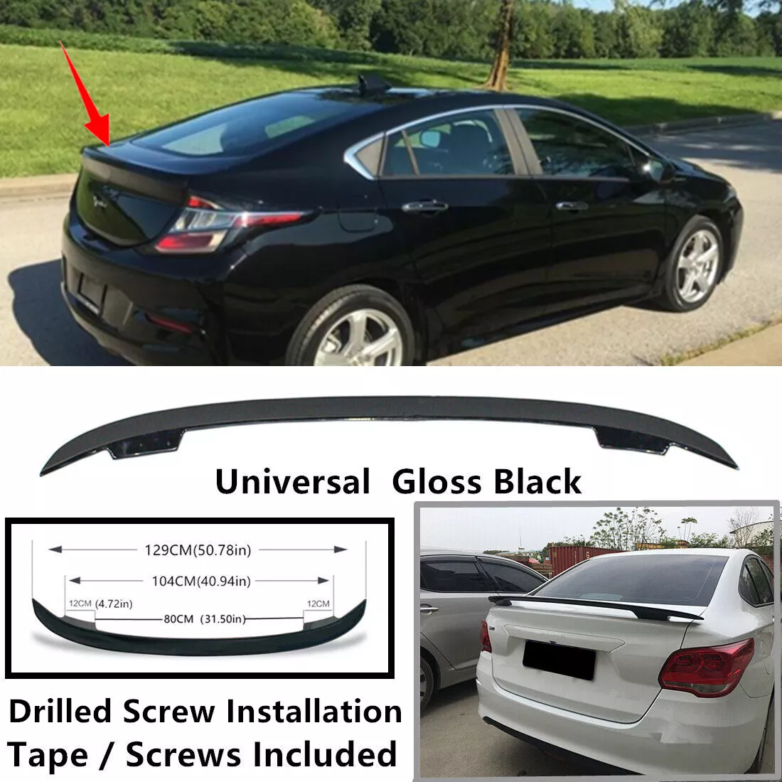 Gloss Black Universal Fit For 2016 2019 Chevy Volt Rear Trunk Lip