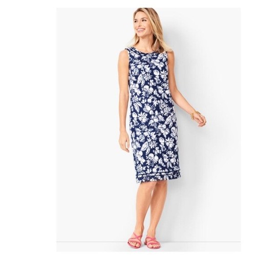 NWT Women $119 Talbots Mixed Fruit Textured Shift Sleeveless Dress Size 4 Navy - Picture 2 of 7
