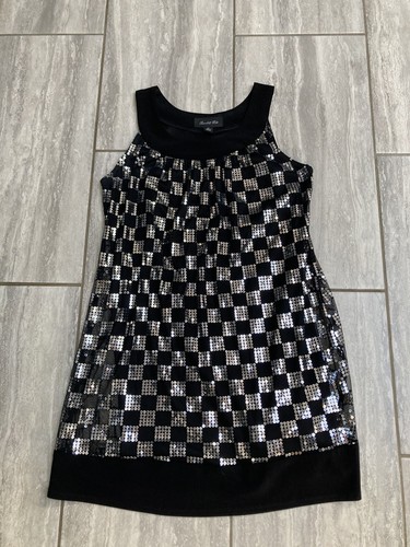 Scarlett Nite Black Shift Dress UK 12 Sleeveless Silver Square Sequins Party - Picture 7 of 11