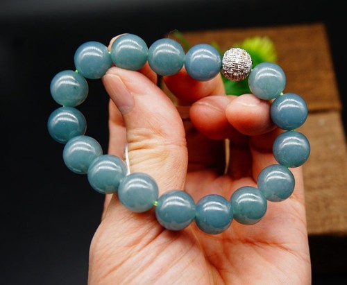 Certified Natural Grade A Jadeite Guatemalan Icy translucent Bead Bracelet 2838 - Picture 4 of 11