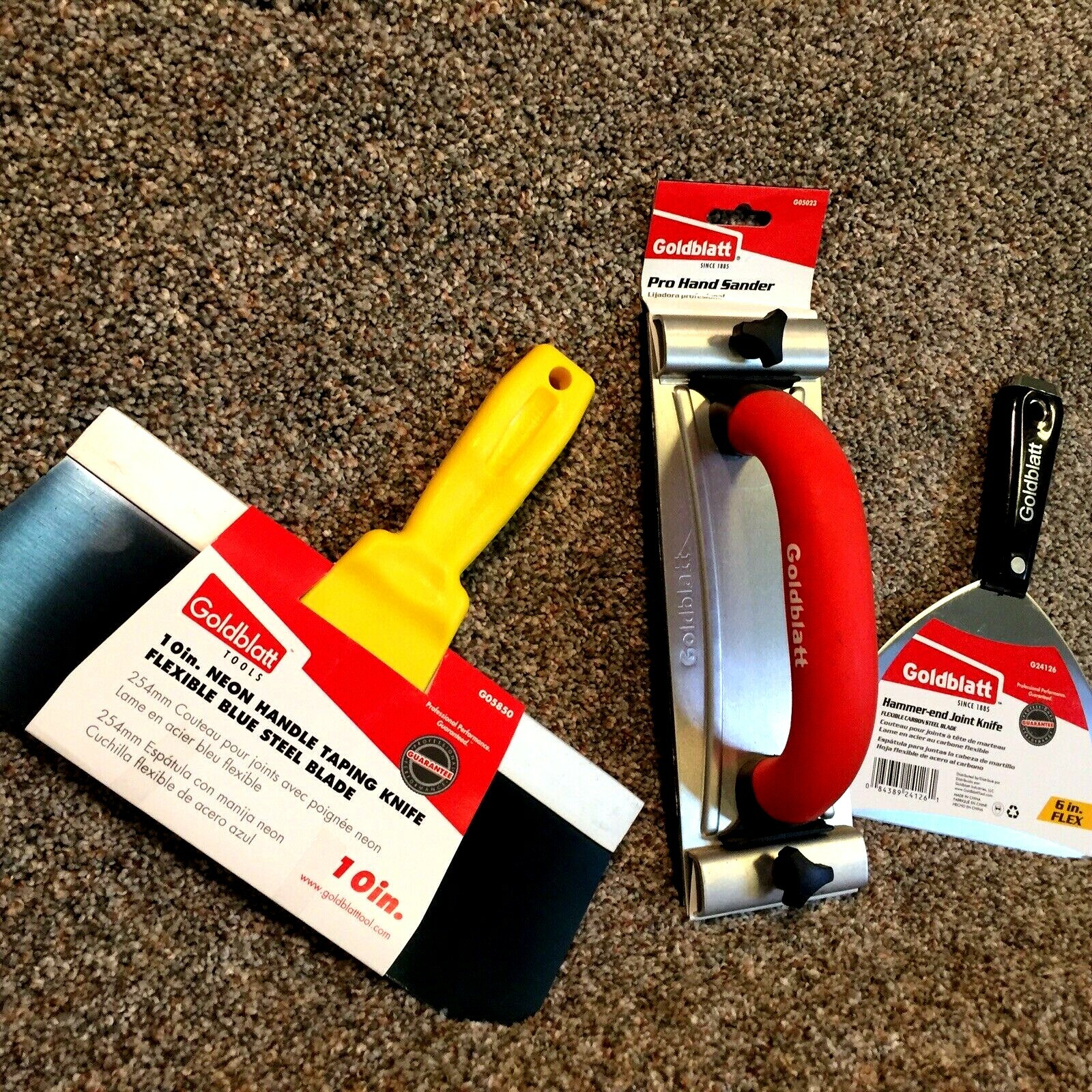 Goldblatt Drywall Kit Pro Hand Sander 10” Neon Knife6” Hammer End