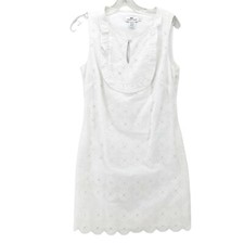 Vineyard Vines White Embroidered Dress Eyelet Ruffle Shift Cotton EUC Size 0