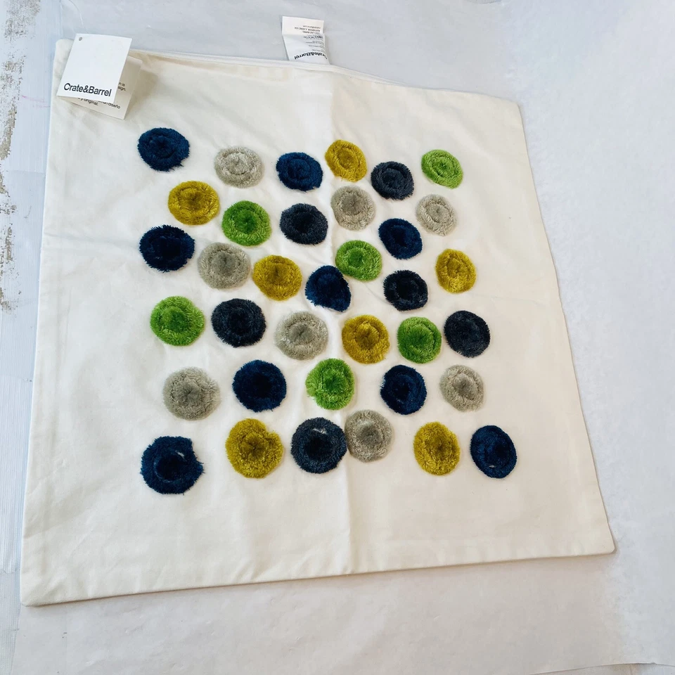 Funda de almohada Crate & Barrel Astrid edredón blanco círculo 100 % algodón 16x16” cremallera NUEVO Foto 4 de 4