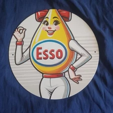 8" Round Metal Sign Wall Art Man Cave Garage Bar Gas Station Oil Esso