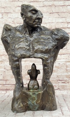 Original Signed Abstract Male Female Couple Bronze Sculpture Figure Marble Base