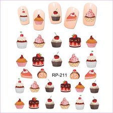 Nail art water transfer stickers decal strawberry cake roll with cherry RP211