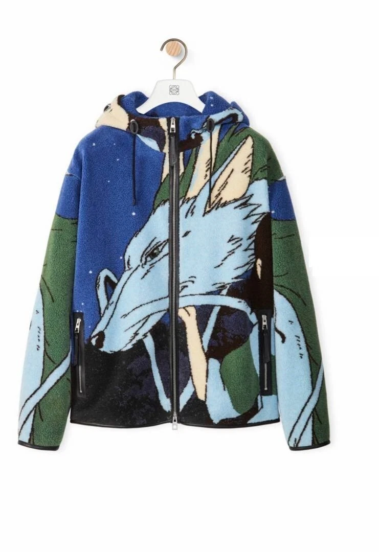 New LOEWE x Spirited Away Haku Jacquard Fleece Jacket Hood Mens Studio Ghibli