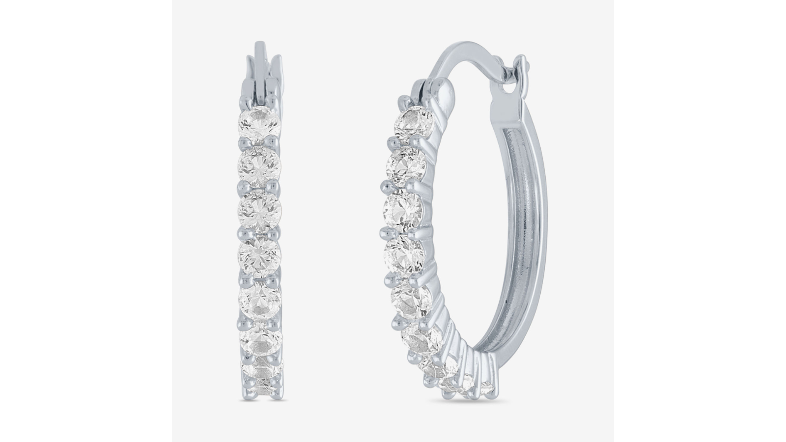 Round 18mm Sterling Silver Hoop Earrings with Lab-Created White Sapphire Hinged 0.8 Inch-image