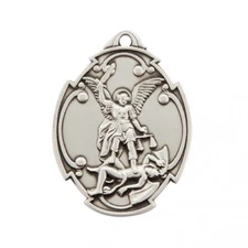 Large .925 Sterling Silver Saint Michael Pendant Medal Necklace With Chain & Box