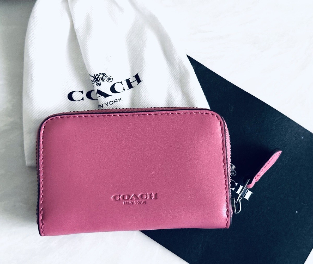 COACH STEGGY DINOSAUR SMALL ZIP AROUND PINK LEATHER CARD CASE