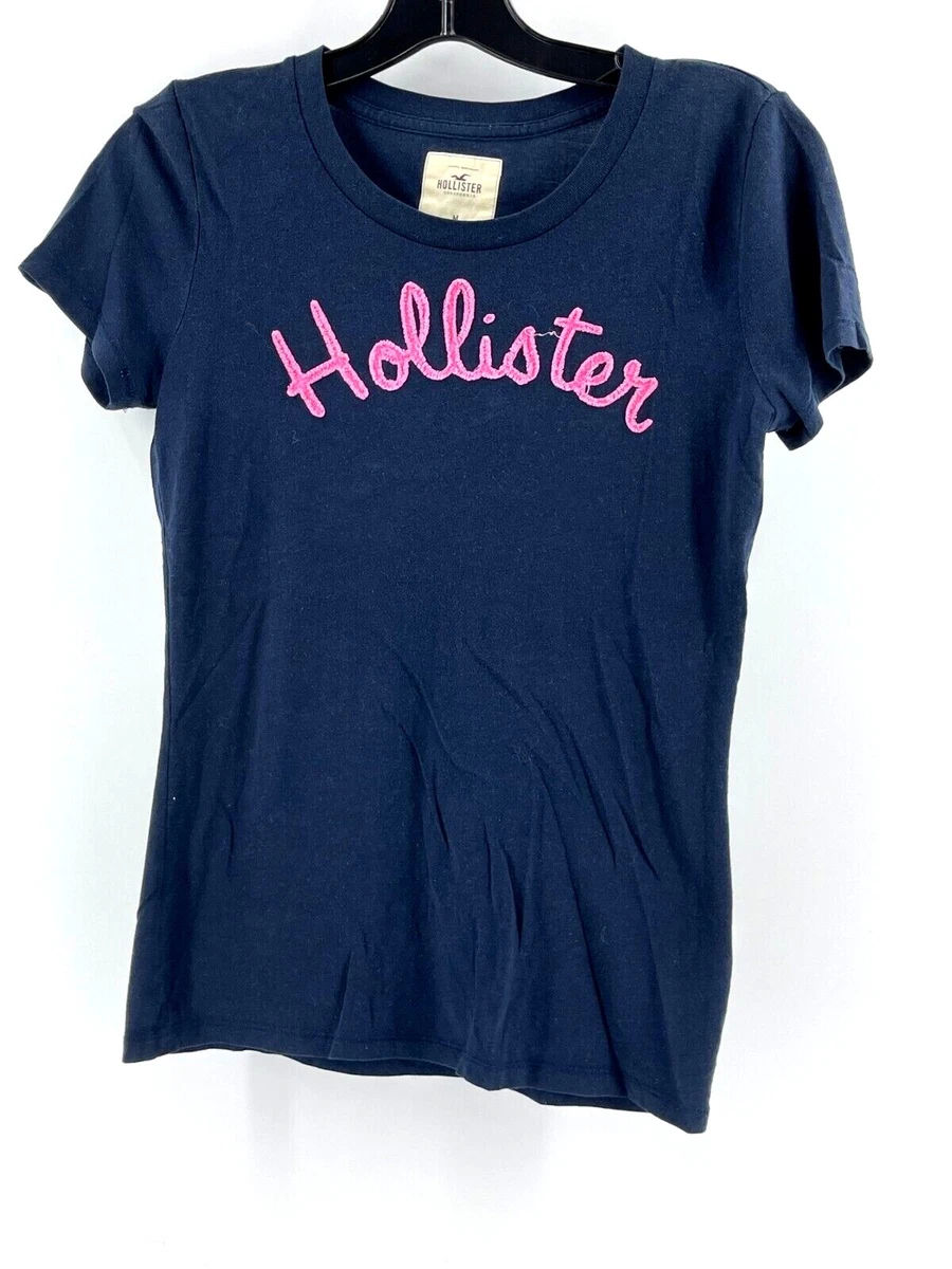 Hollister Girl's Short Sleeve Navy Blue Tee T Shirt Top Embroidered Logo  Size M