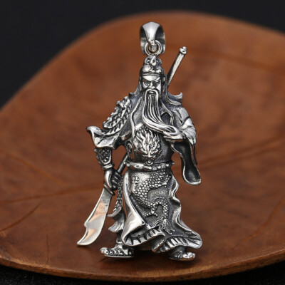 Reines Sterling 925 Silber Anhänger Herren Guangong Gott des Reichtums Pendant