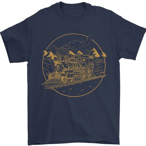 Gold Locomotive Steam Engine Train Spotter Mens T-Shirt 100% Cotton - Picture 4 of 95
