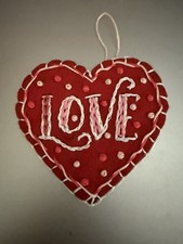 Handmade Embroidered Valentines Day Felt Heart Pink Red and White Ornament