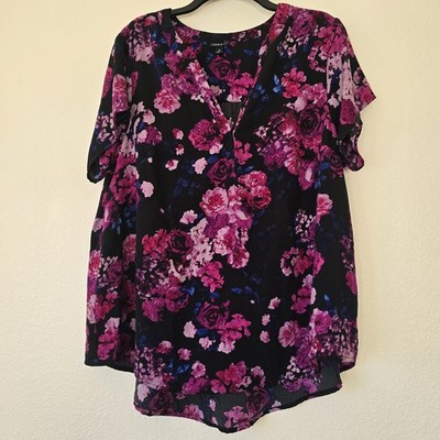 Torrid Women Plus Sz 1XL Black Floral Tunic Top Flowy Chic Goth Fairy Romantic