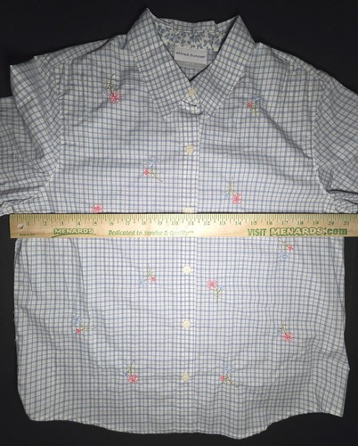 Alfred Dunner Blue White Checkered Floral Design Blouse Size 14 Petite - Picture 12 of 15