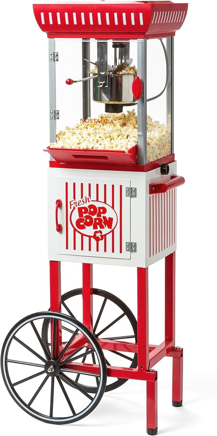 Nostalgia Popcorn Maker Machine - Professional Cart With 2.5 Oz Kettle Makes Up