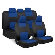 PolyPro Car Seat Covers Full Set in Blue on Black, Front and Rear Split Bench