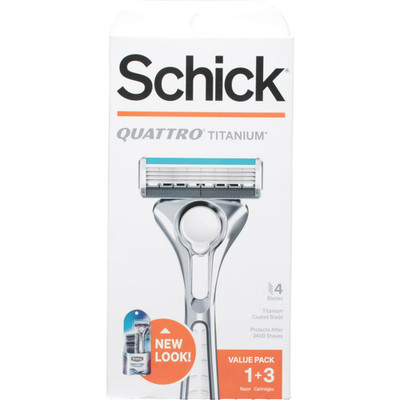 Schick Quattro Titanium Razor Kit Handle + 3 Cartridges Men's Razor System