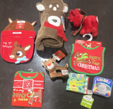 Rudolph 2-Piece Set Bodysuit Bib 6 Months Christmas Cartoon Embroidered Red