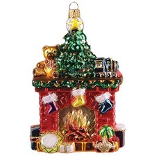 Fireplace with Stockings Polish Glass Christmas Ornament Tree Decoration