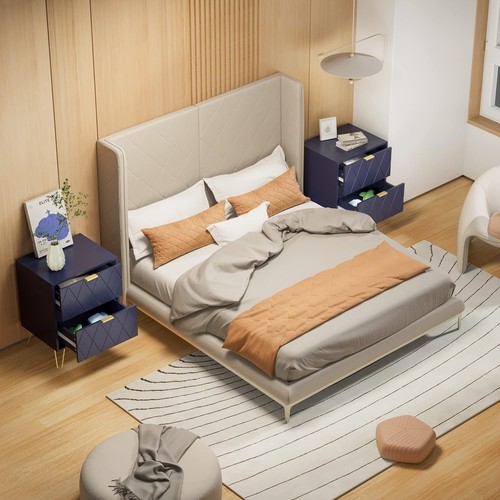  Juego de 2 Mesitas de Noche Blancas, Mesa Auxiliar Doble, Mesita de Noche con 2 Cajones - Imagen 19 de 38