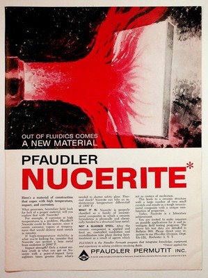 PFAUDLER NUCERITE Vintage Print Ad Fluidics Industrial Ceramic Red Black 1960s