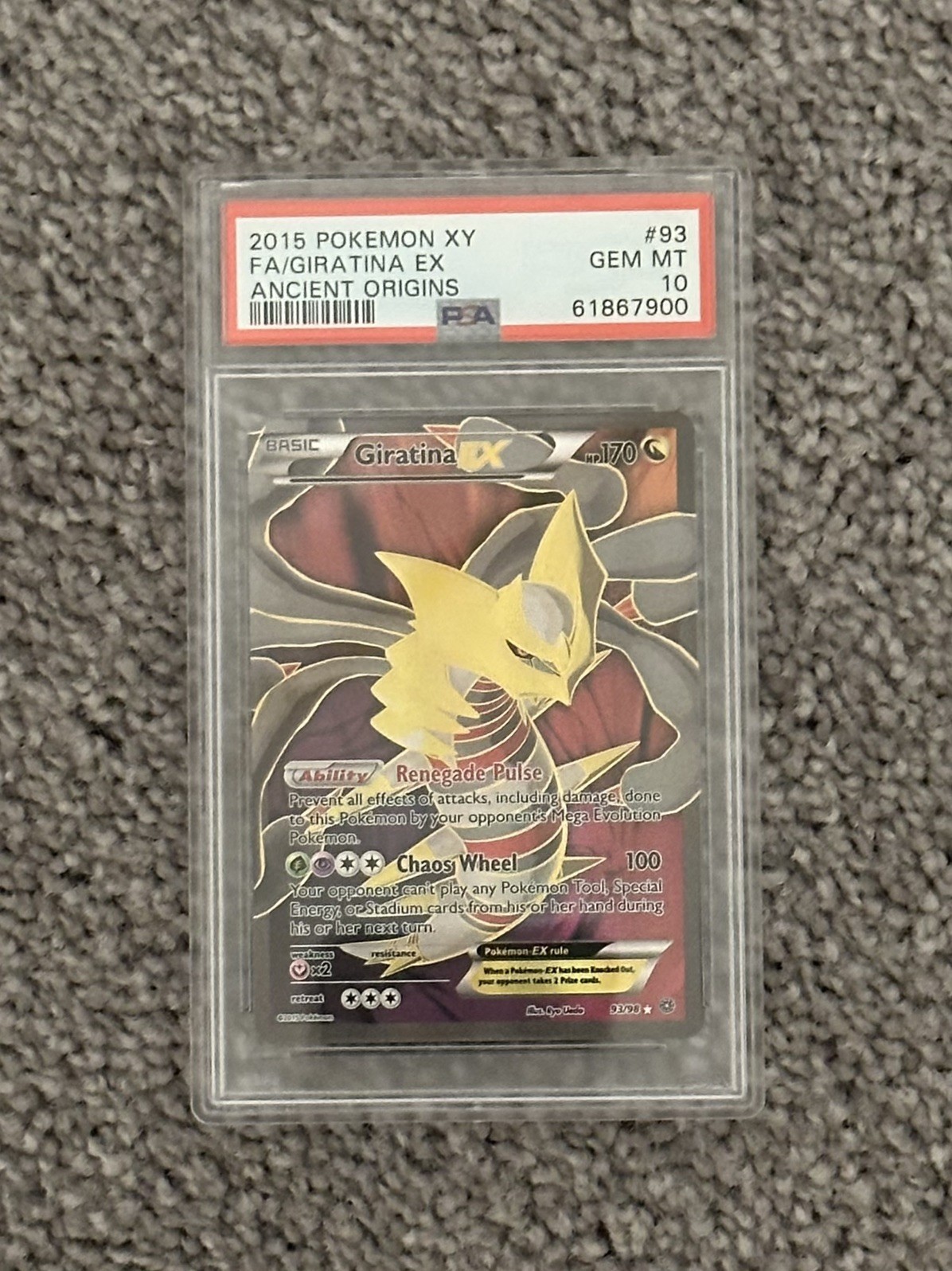 2015 POKEMON XY ANCIENT ORIGINS #93 FULL ART/GIRATINA EX PSA 10