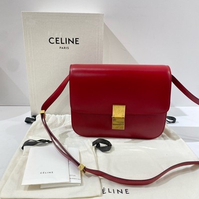 Celine Box Medium Red Gold Hardware Crossbody Bag