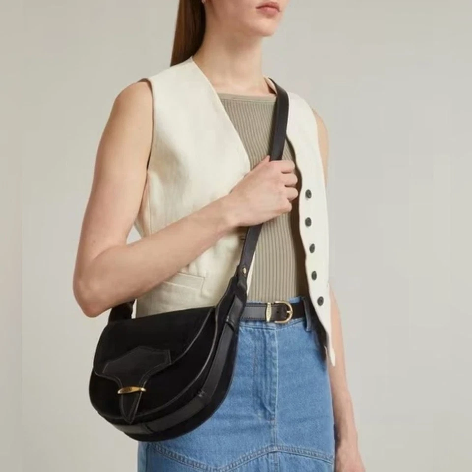 Isabel Marant Botsy Bandolera Cuero Gamuza Negro Nuevo Con Etiquetas Foto 3 de 4