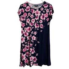 Simply Vera Vera Wang Womens Navy Pink Floral Short Sleeve Pockets Dress S