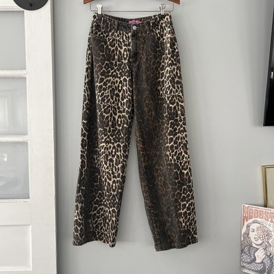 Edikted Leopard Print Wide Leg Jeans Brown Black Animal Print Denim Women s XS