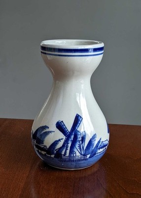 Vintage Ceramic Delft Blue Vase 5.5'' Tall Holland Windmill