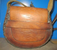 Vintage Leather Handmade  Hand Tooled Hippy Saddle Bag Purse Crossbody