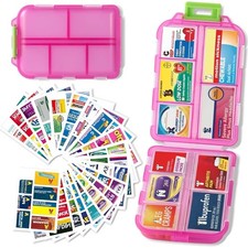7 Day Travel Pill Organizer with 161 Labels Portable Weekly Medication Container