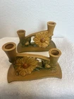 Vintage Roseville Pottery Peony Candleholders 1153 – Matching Pair, Art Deco