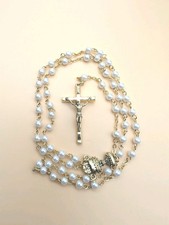 Vintage Faux Pearl First Communion Rosary Center Chalice IHS Gold Tone 22"
