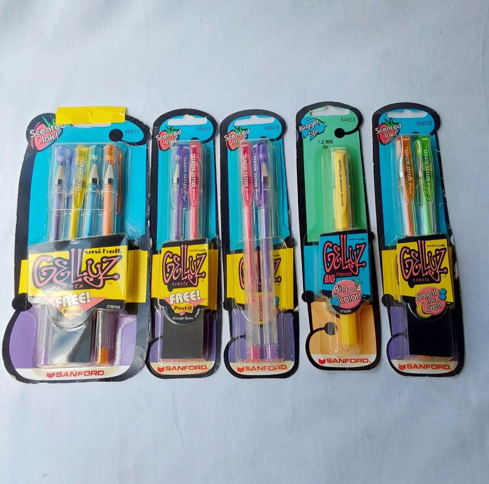 Vintage NOS GELLYZ FRUIT SCENTS 11 Pen Uni-ball Gel Pen Roller SCENTED INK 2000