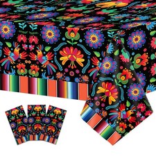 3 Pcs Mexican Fiesta Tablecloth Decorations, 108" x 54" Plastic Day of The De...