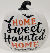 Halloween 7" White Home Sweet Haunted Home Pumpkin Tabletop Glitter Decor