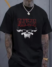 1pc Danzig Heavy Metal Graphic Men'S T-Shirt - Skull  Horn Design, Breathable