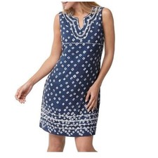 Tommy Bahama shibori Nights Embroidered Linen lined sleeveless mini Dress Blue S