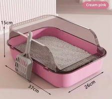 Semi Enclosed Cat Litter Box Splashproof High Sides Indoor Kitten Tray